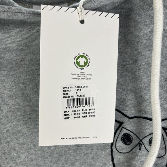 NWT Knowledge Cotton Apparel Gray w/ Black Owl Cotton Hoodie Mens Size Small S - Picture 4 of 8